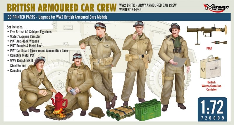 MIRAGE 720009 1:72 WW2 BRITISH ARMY ARMOURED CAR CREW, WINTER 1944/45