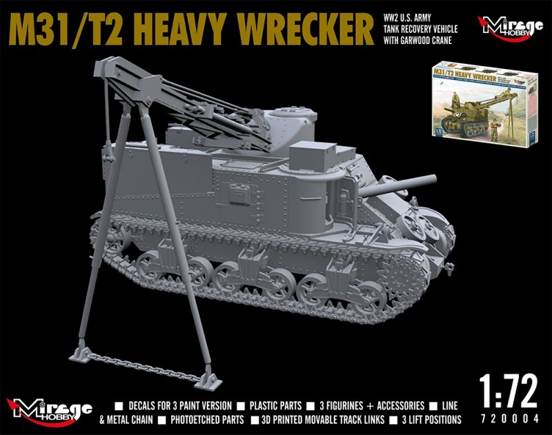 MIRAGE 720004 1:72 M31/T2 HEAVY WRECKER, WW2 U.S. Army Tank Recovery Vehicle with Garwood crane