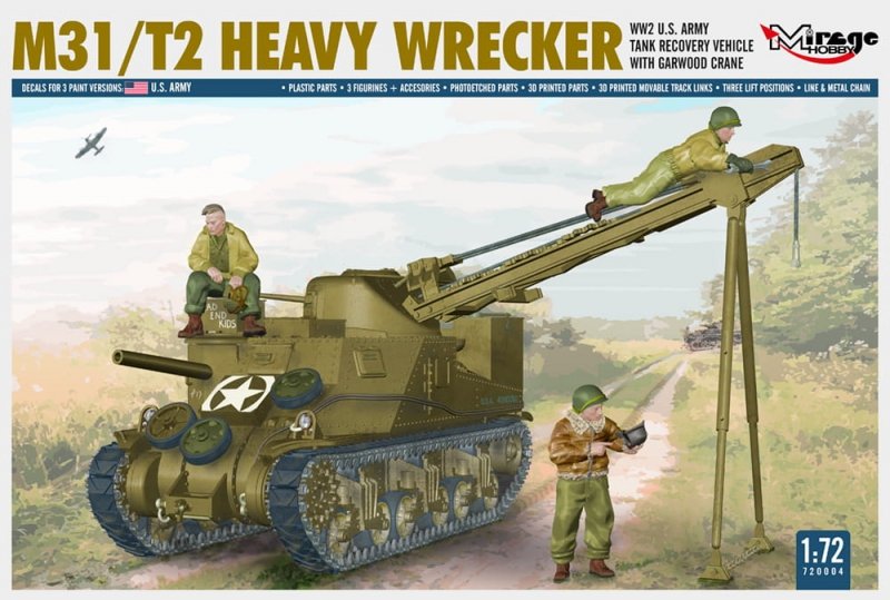 MIRAGE 720004 1:72 M31/T2 HEAVY WRECKER, WW2 U.S. Army Tank Recovery Vehicle with Garwood crane