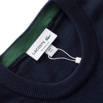 Lacoste sweter męski granatowy klasyczny crew-neck