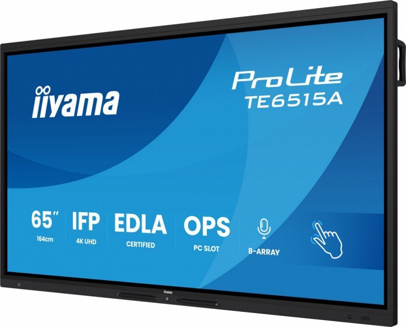 IIYAMA Monitor 65 cali TE6515A-B1AG IPS,4K,40pkt,550cd,DeepContrast-IR+,    HDMI x2,DP,USB-C, 2 x 20W, OPS Slot x1, 5xUSB, 2xRJ45,8-Array,EDLA, WiFi,PiP, iiW