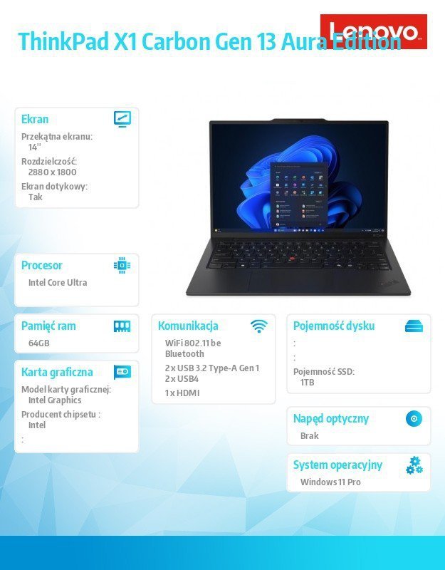 Lenovo Ultrabook ThinkPad X1 Carbon G13 21NX006PPB W11Pro Ultra 7 265U/64GB/1TB/INT/14.0 2.8K/Touch/Black/vPro/3YRS Premier Supp