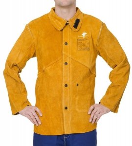 WELDAS-Golden Brown™ skórzana kurtka spawalnicza z dwoiny bydlęcej z plecami z trudnopalnej bawełny 44-2530/P