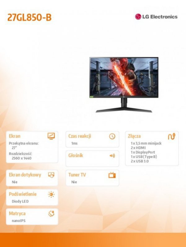Monitor 27GL850-B WQHD 144Hz nanoIPS