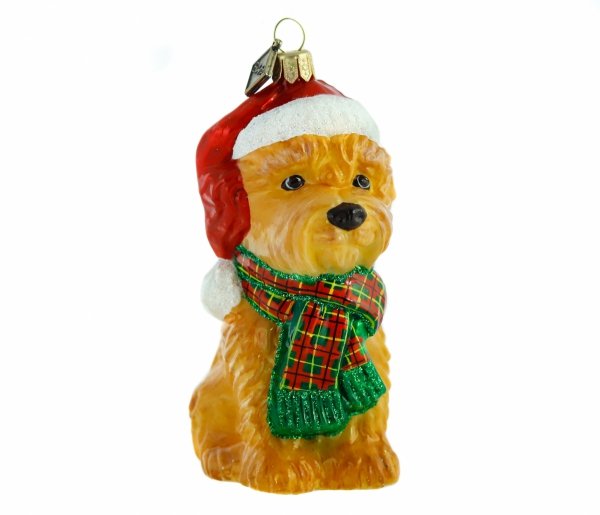 Glass bauble Dog in a Santa hat 10.5cm