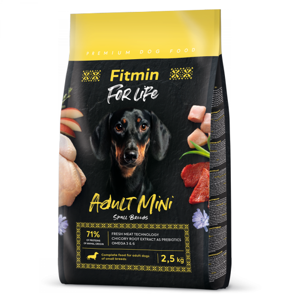 opakowanie suchej karmy Fitmin dog For Life Adult Mini 2,5kg