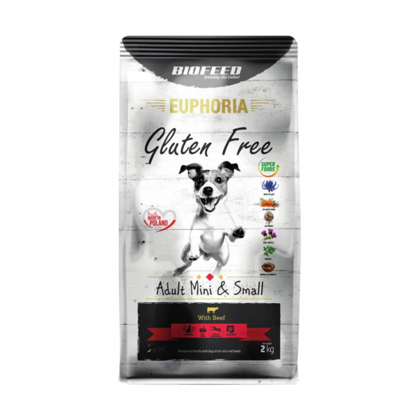 opakowanie suchej karmy Biofeed Euphoria Adult Mini &amp; Small Dog z wołowiną 2kg.