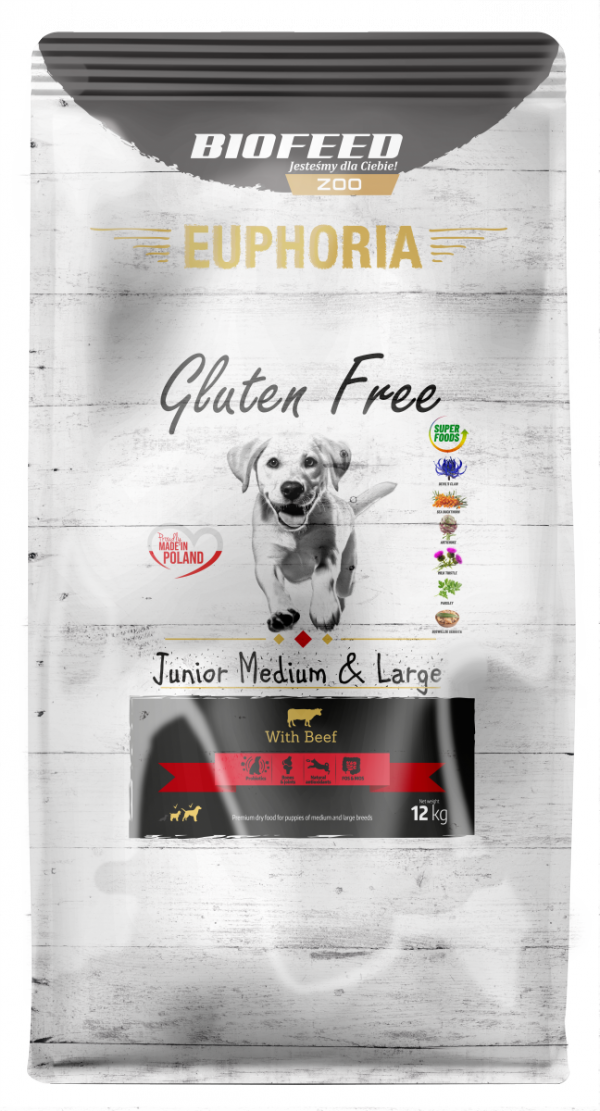 Biofeed Euphoria Junior Medium &amp; Large Dog with Beef 12kg.
