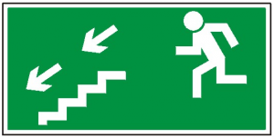 Kierunek do wyjścia drogi ewakuacyjnej schodami w dół na lewo 105 (P.F.)
