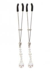 Srebrne zaciskane klamerki na sutki z kryształkami Taboom Tweezers With Pearls Silver