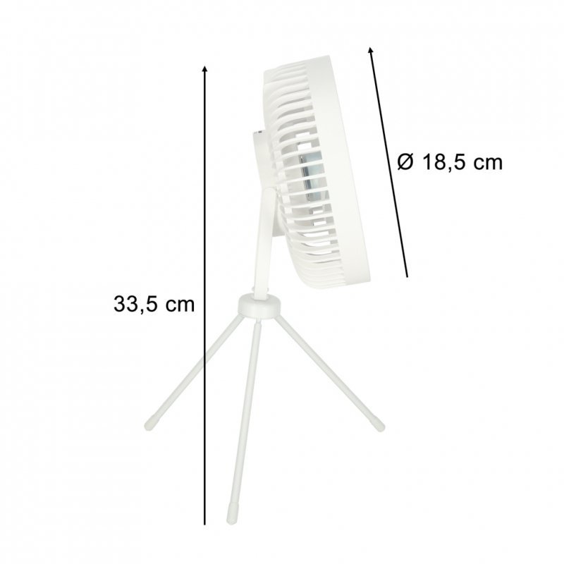 Wentylator biurkowy wiatrak stojący bezprzewodowy USB na pilot z lampką 4 poziomy mocy 18cm biały