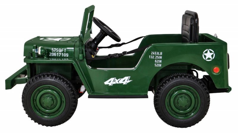 Autko Wojskowe Retro dla dzieci Zielony + Napęd 4x4 + Pilot + 2 Bagażniki