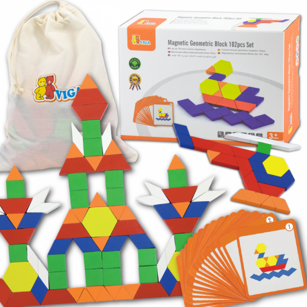 Drewniana Mozaika Geometryczna Viga Toys Układanka Logiczna Klocki 102 el