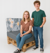 2 Poduszki Ogrodowe na Ławkę Palety Huśtawkę - poduchy 120x80 + 40 klin szary+ kwiaty