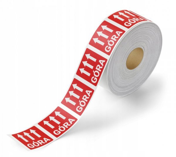 Etykieta ostrzegawcza &quot;GÓRA&quot; 55x55mm papierowa na roli (1000szt) BULK