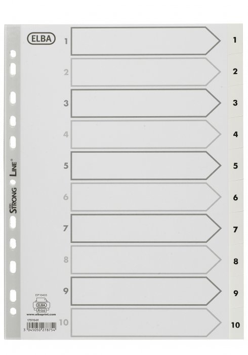 Przekładki numeryczne do segregatora A4 1-10 białe PP 100204765 OXFORD
