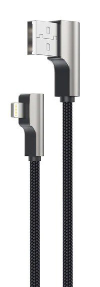 AUKEY CB-AL04 OEM kabel 90° Lightning - USB-A 1m MFi Apple kątowy wtyki 90 stopni nylonowy oplot czarny