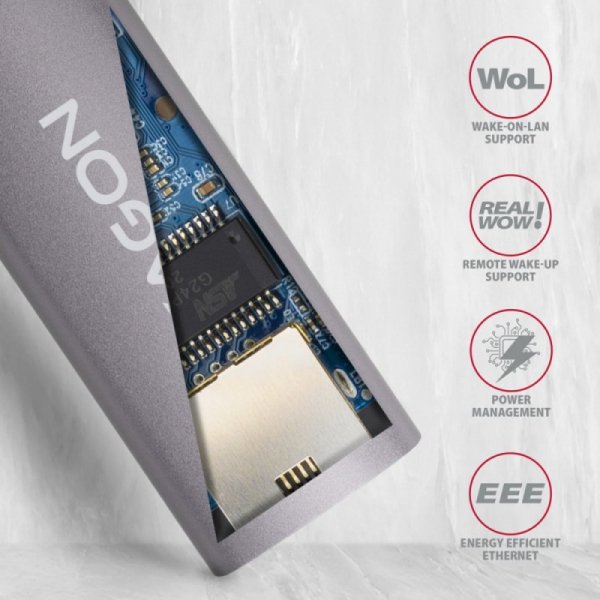 AXAGON ADE-TRC Karta sieciowa Gigabit Ethernet adapter, USB-C 3.2 Gen 1, instalacja automatyczna, metalowy, tytanowa szarość