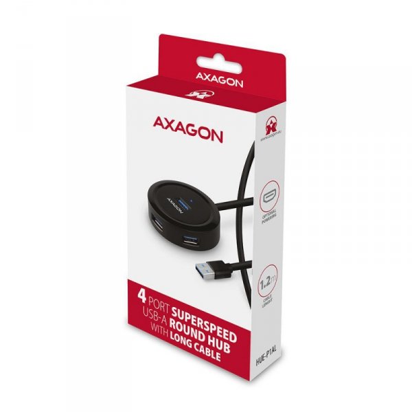 AXAGON HUE-P1AL Hub 4-portowy USB 3.2 Gen 1 ROUND, micro USB, 1.2m USB-A kabel