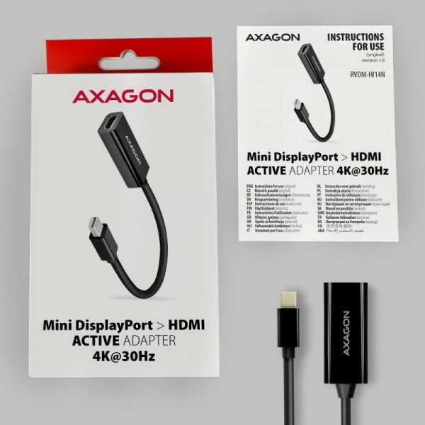 AXAGON RVDM-HI14N Adapter aktywny Mini DP &gt; HDMI 1.4, 4K/30Hz