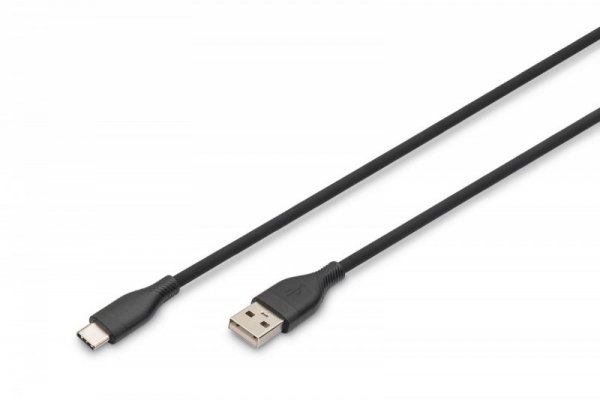 Digitus Kabel połączeniowy silikonowy USB-A - USB-C, USB 2.0 60W, 2m Czarny