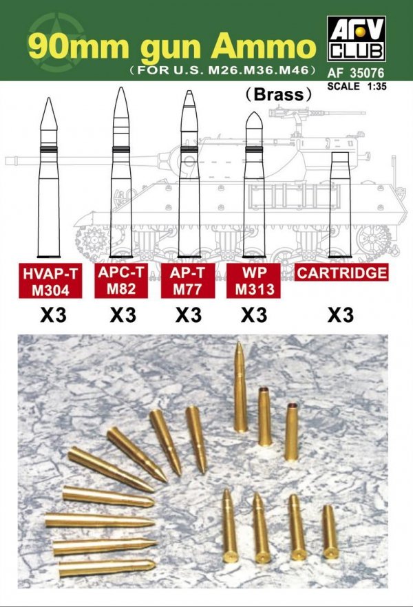AFV Club AF35076 90 Mm Gun Ammo 1/35