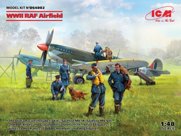 ICM DS4802 - WWII RAF Airfield (Spitfire Mk.IX, Spitfire Mk.VII, RAF Pilots and Ground Personnel (7 figures))