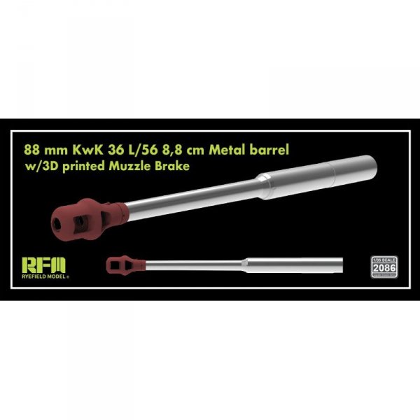RFM 2086 88 mm KwK 36 L/56 8,8 cm Metal Barrel w/ 3D Printed Muzzle Brake for Tiger I Series 1/35
