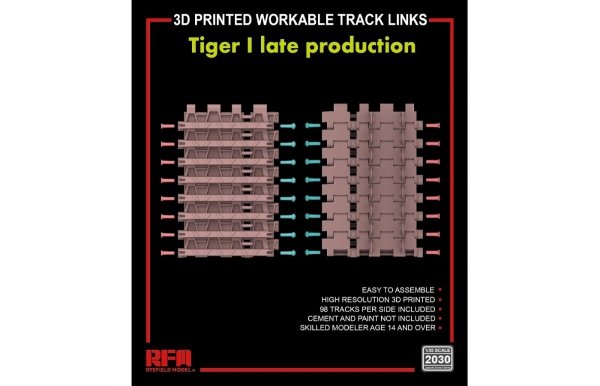 RFM-2030 3D Printed workable track links for Tiger I late production