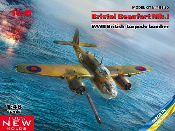 ICM 48310 Bristol Beaufort Mk.I, WWII British Torpedo-Bomber (100% new molds) 1/48