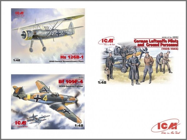 ICM DS4801 WWII Luftwaffe Airfield (Messerschmitt Bf 109F-4, Hs 126 B-1, German Luftwaffe Pilots and Ground Personnel (7 figures