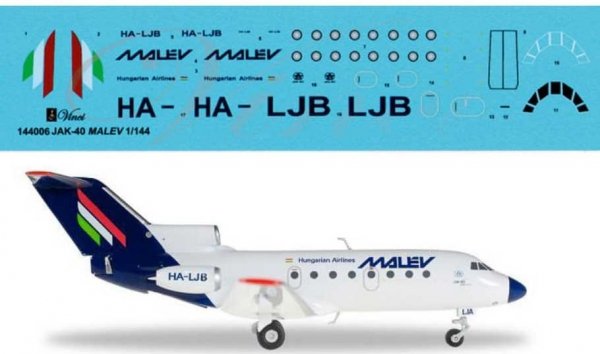 Big Model Vinci 144006 Kalkomania Jak-40 &quot;Malev&quot; 1/144