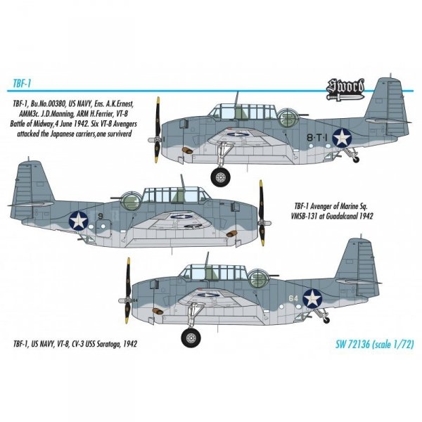 Sword 72136 Grumman TBF-1 Avenger Over Midway &amp; Guadalcanal 1/72
