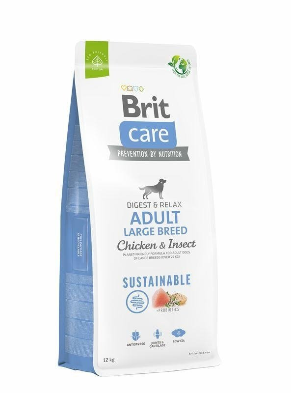  Brit Care Dog Sustainable Adult Large Breed Chicken &amp; Insect 12kg  Receptura ze zrównoważonych surowców bogata w owady i kurczaka Sucha karma dla dorosłych psów wielkich ras (powyżej 25 kg)