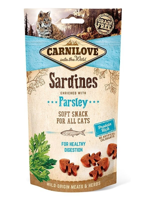 Carnilove Soft Snacks Sardine enriched with Parsley 50g Miękkie przysmaki z Sardynkami i natką pietruszki dla Kota wspierają trawienie