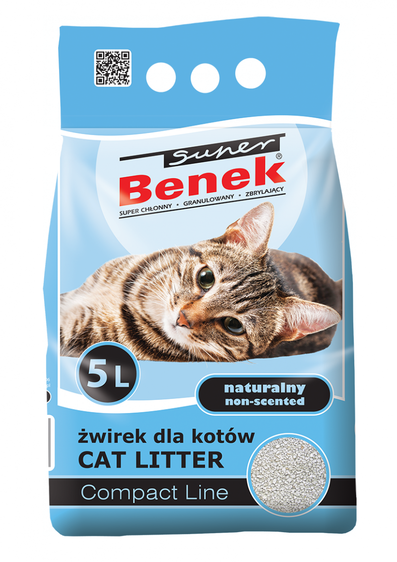 Super Benek Compact Naturalny 5l Bezzapachowy drobnoziarnisty żwirek bentonitowy dla kota
