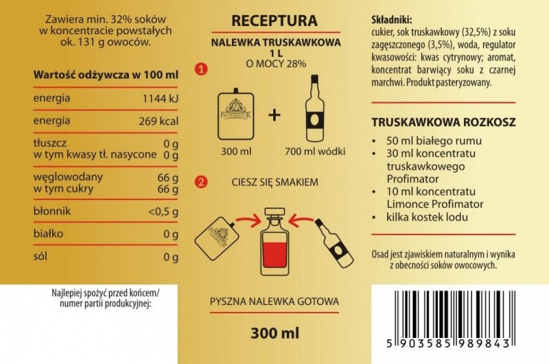 Bezalkoholowy koncentrat do przygotowywania napojów alkoholowych TRUSKAWKA 300ml