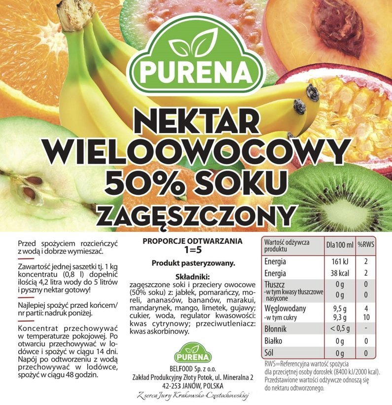 Nektar wieloowocowy 50% zagęszczony 1kg na 5l