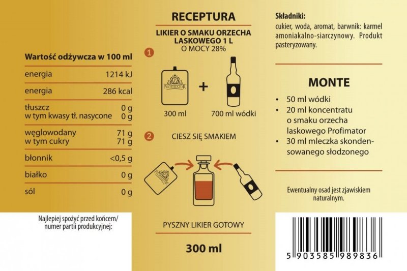 Bezalkoholowy koncentrat do przygotowywania napojów alkoholowych ORZECH LASKOWY 300ml