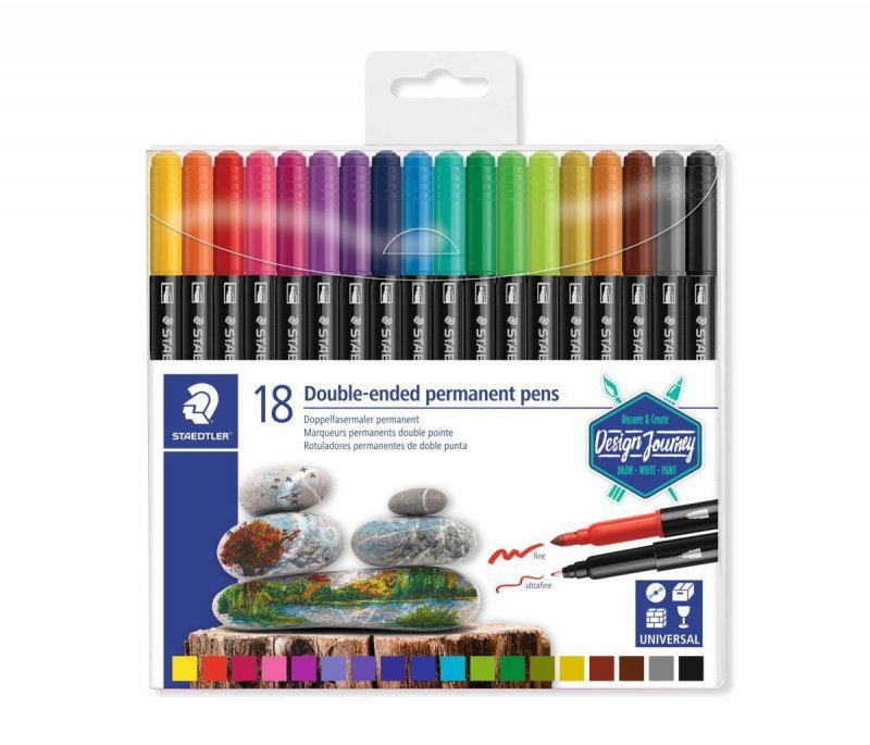 Flamastry Staedtler Design Journey dwustronne wodoodporne 18 kolorów