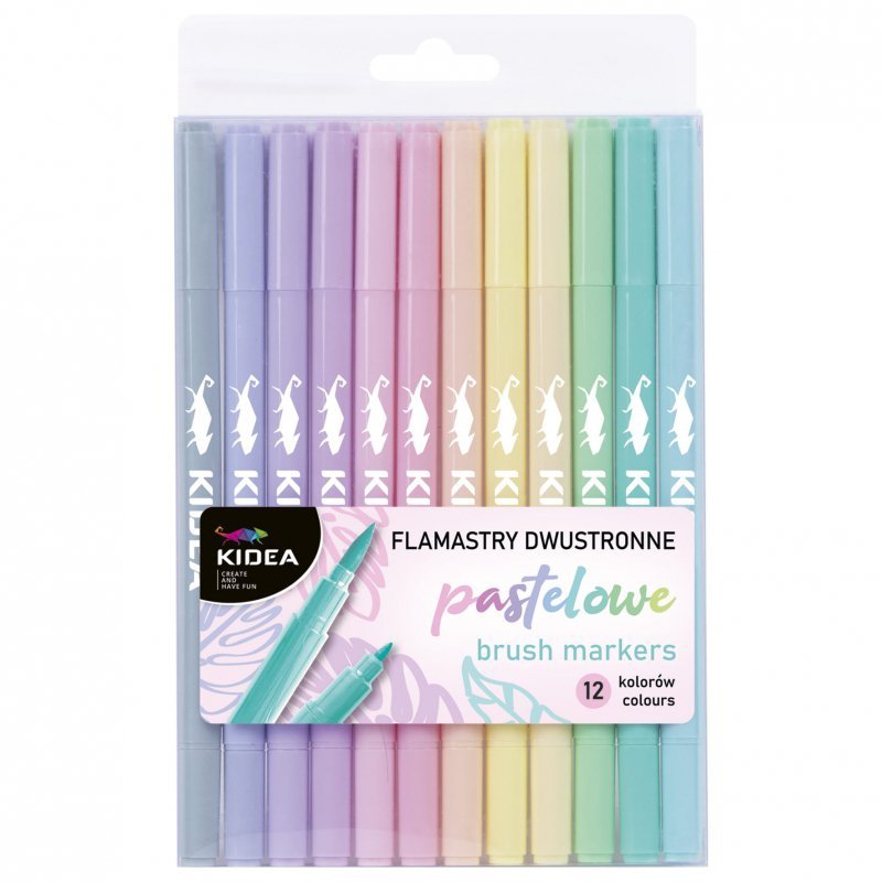 Flamastry dwustronne pastelowe B brush Kidea 12 kolorów
