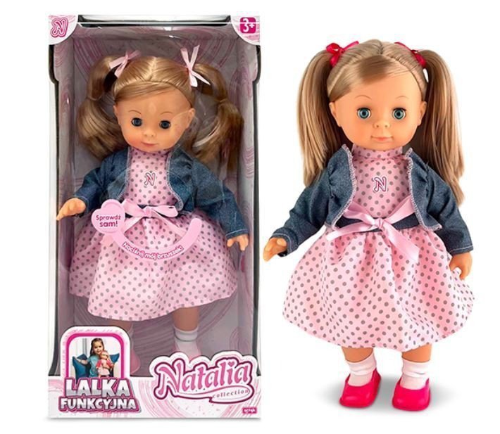 Lalka Natalia mówi po polsku w granatowej kurtce 39 cm