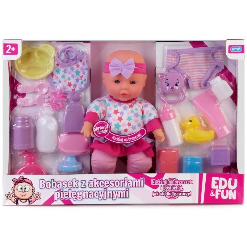 Lalka bobasek z akcesoriami pielęgnacyjnymi 32 cm Edu&Fun