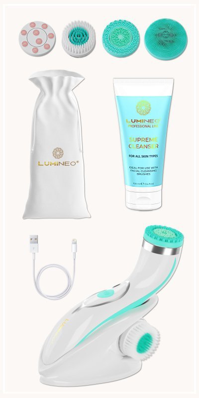 Brush Pro LUMINEO 4 końcówki + żel do wszystkich rodzajów skóry  turkusowy