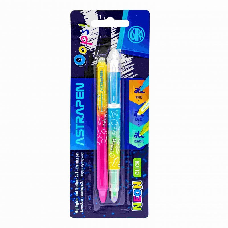Zakreślacz i cienkopis 2w1 + długopis wymazywalny Click Astrapen Oops! neon blister 1szt.mix
