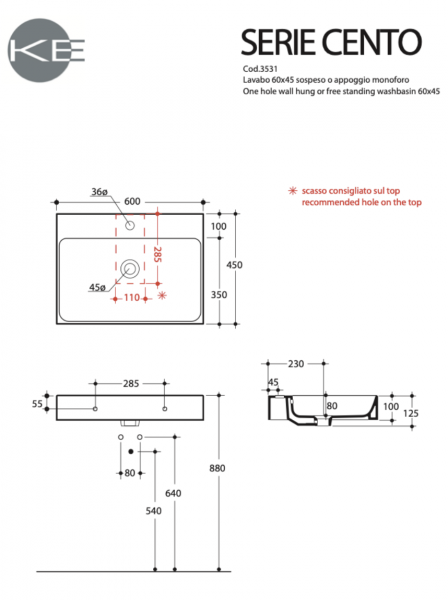 Kerasan Cento umywalka 353101 z wieszakiem nichel 91502