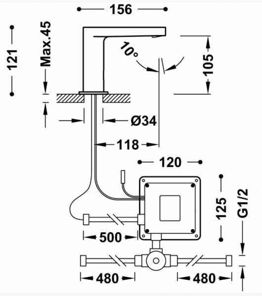 Tres Bateria elektroniczna umywalkowa z systemem mieszania wstępnego 20560302