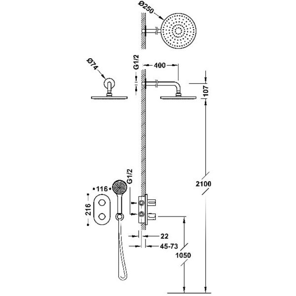 Tres THERM-BOX ZESTAW BATERII TERMOSTATYCZNEJ PODTYNKOWEJ 2-DROŻNEJ PRYSZNICOWEJ 21525004