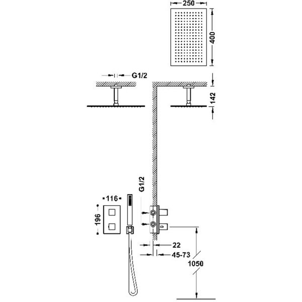 Tres THERM-BOX Zestaw baterii termostatycznej podtynkowej 2-drożnej Therm-box prysznicowej-20225053