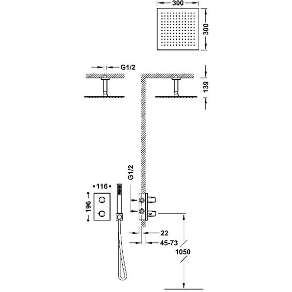 Tres THERM-BOX ZESTAW BATERII TERMOSTATYCZNEJ PODTYNKOWEJ 2-DROŻNEJ PRYSZNICOWEJ 21125003KMB